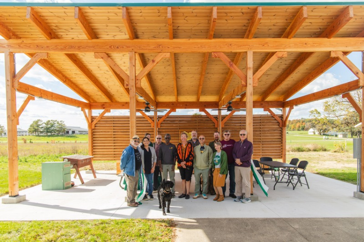Attendees gathered inside the new teaching pavilion at the MSU Pollinator Performance Center on Oct. 8, 2026.
